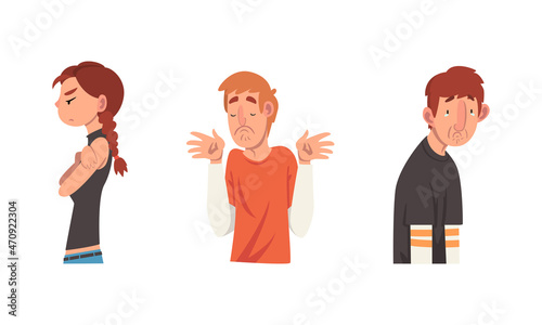 Man and Woman Having Different Facial Expression and Feeling Vector Set