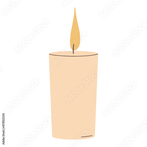 Paraffin candle or burning wax. Cute hygge home decoration, holiday decorative design element. Flat colorful vector illustration.
