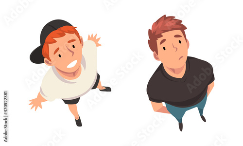 Man Character Looking Up View from Above Vector Set
