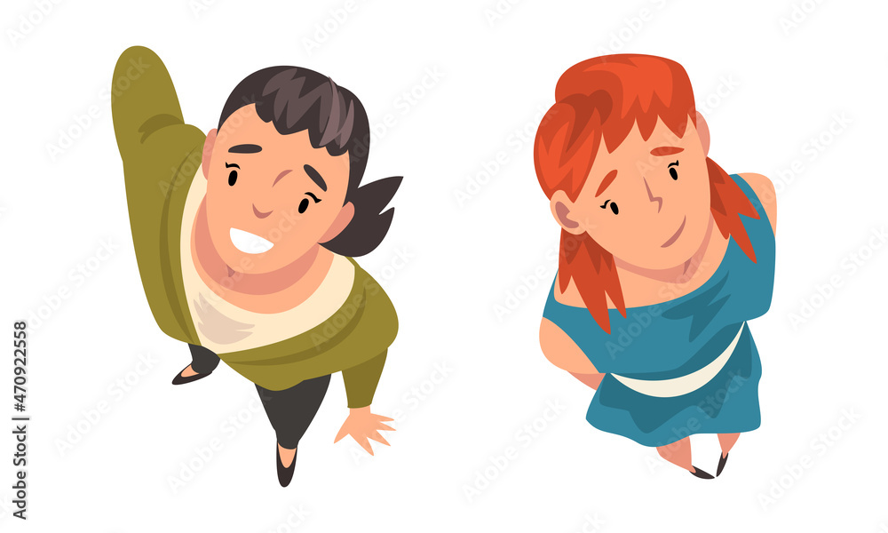 Woman Character Looking Up View from Above Vector Set Woman Character Looking Up View from Above Vector Set