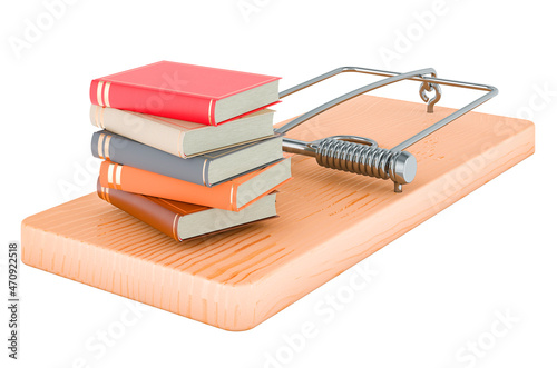 Foto Books inside mousetrap, 3D rendering
