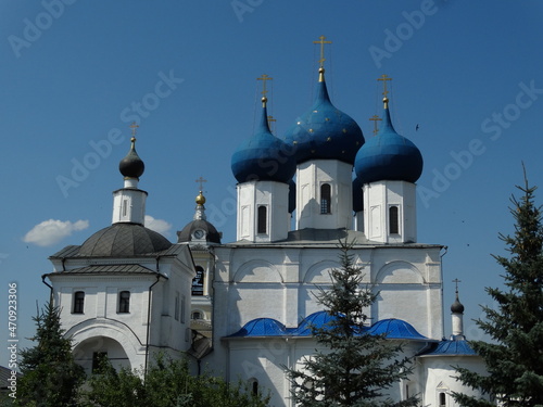 Ancient historical building of orthodox church cathedral in Russia, Ukraine, Belorus, Slavic people faith and beleifs in Christianity Serpukhov photo