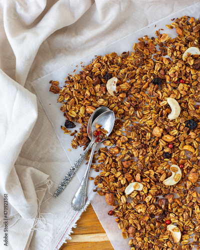 Fresh homemade granola with dried fruit