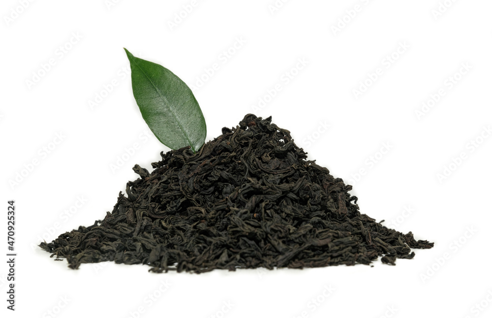 Heap of dried black tea on a white background Heap of dried black tea on a white background