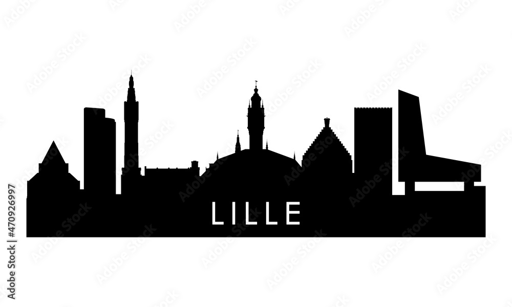 Lille skyline silhouette. Black Lille city design isolated on white background.