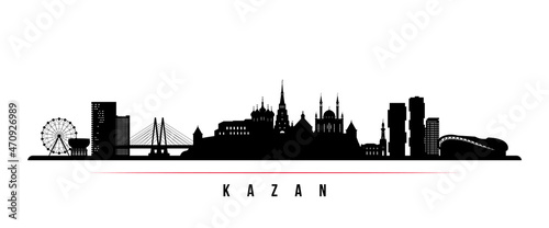 Kazan skyline horizontal banner. Black and white silhouette of Kazan, Russia. Vector template for your design.