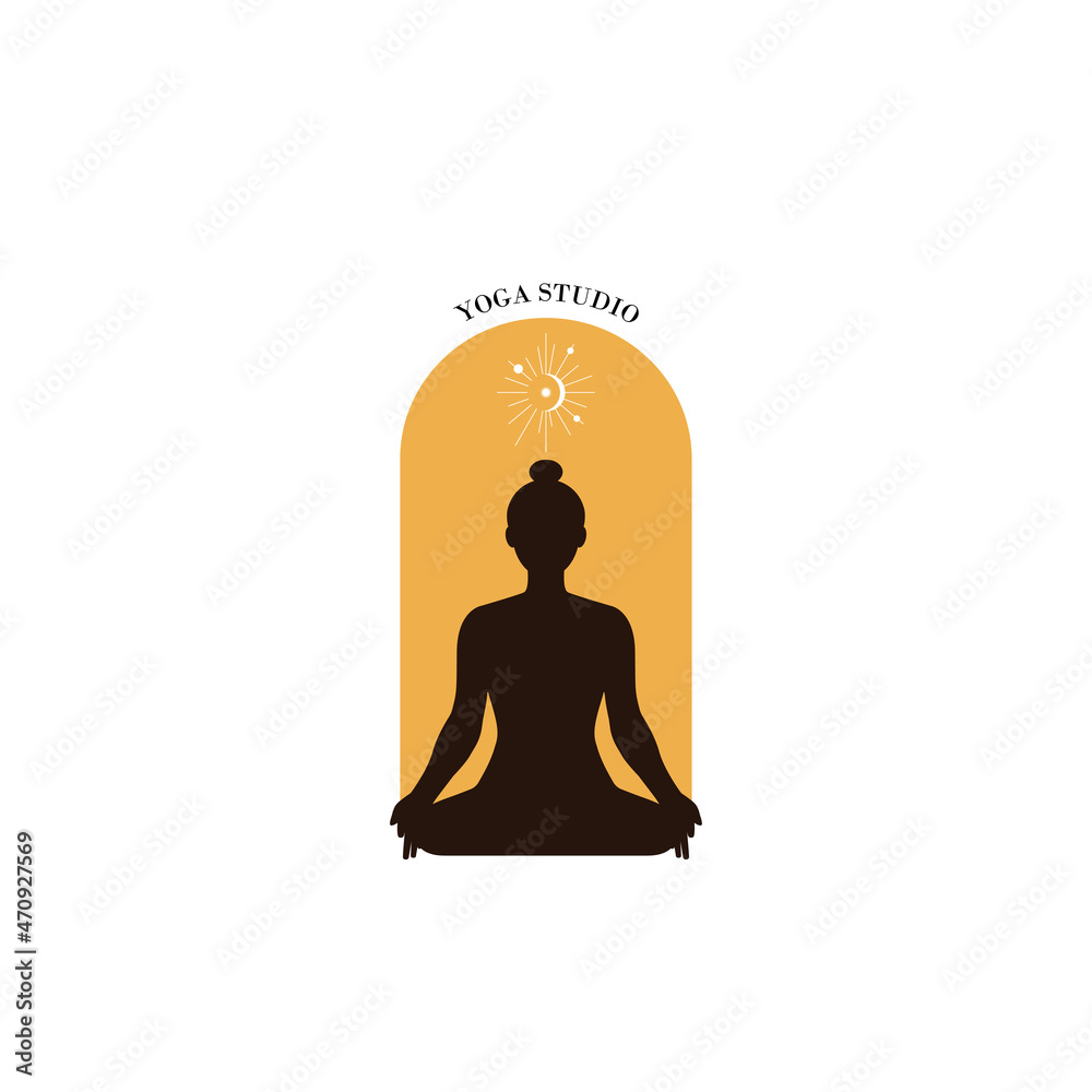 Logo for yoga studio. Padmasana or lotus yoga pose. Vector illustration. Logo for yoga studio. Padmasana or lotus yoga pose. Vector illustration.