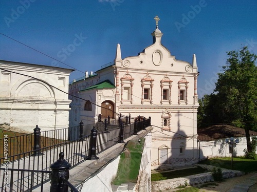 Ancient historical building of orthodox church cathedral in Russia, Ukraine, Belorus, Slavic people faith and beleifs in Christianity Ryazan Russia