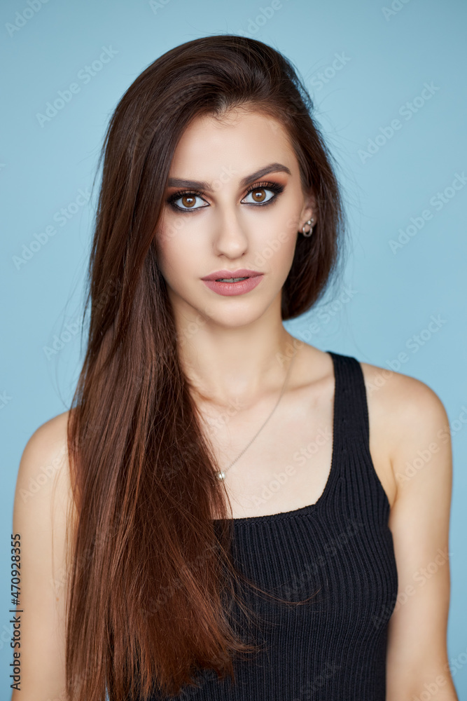Young atractive caucation brunett madel posing in a shtudio, beauty head shots Young atractive caucation brunett madel posing in a shtudio, beauty head shots