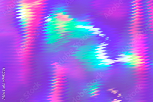 Holographic abstract background. Rainbow neon glass texture pattern. Trendy colorful reeded refract effect.