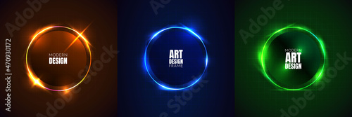 Vector frame for text. Modern Art graphic. Dynamic circle frame stylish geometric black background. Element for design business cards, invitations, gift cards, social media template, web banner