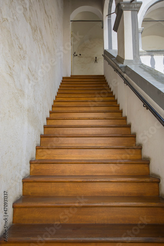 Old style building brown wooden stairs