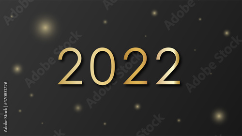 2022 New Year. Greeting design gold number of year. Elegant gold text 2022. Luxury New Year numbers with glitter, glares, and highlights on dark background. Numbers for card and calendar vector