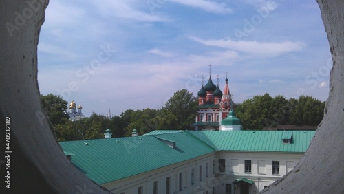 Ancient historical building of orthodox church cathedral in Russia, Ukraine, Belorus, Slavic people faith and beleifs in Christianity Yaroslavl photo