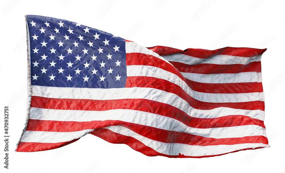 Obraz premium American flag waving in the wind isolated on white background. 3D