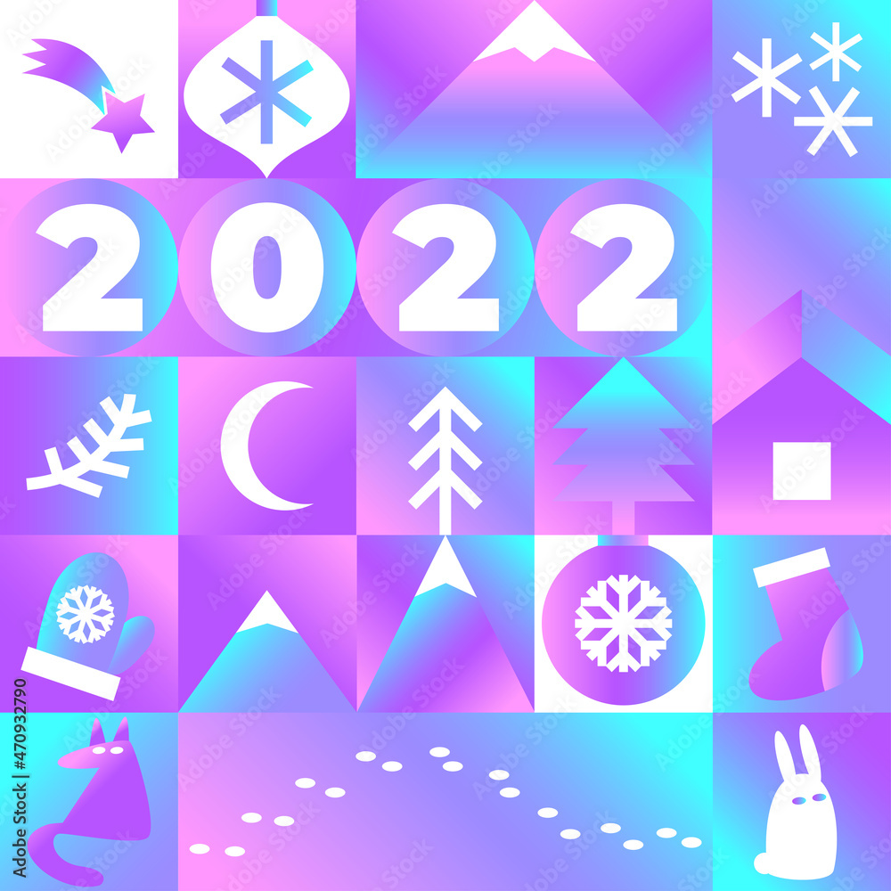 Neon winter Geometric Seamless Pattern. 2022 new year Square Holographic night Forest template Neon winter Geometric Seamless Pattern. 2022 new year Square Holographic night Forest template