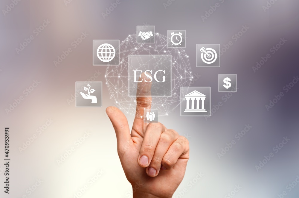 ESG icon concept in the hand for environmental, social, in sustainable and ethical business ESG icon concept in the hand for environmental, social, in sustainable and ethical business
