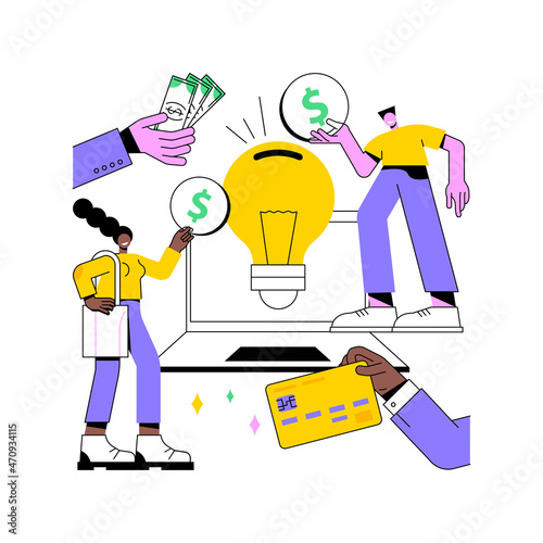 Crowdfunding abstract concept vector illustration. Crowdsourcing project, alternative financing, raise money in internet, fundraising platform, collect donations, business venture abstract metaphor.