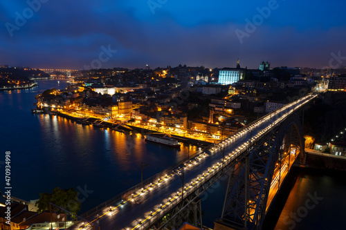 View of famous bridge Luis I by night