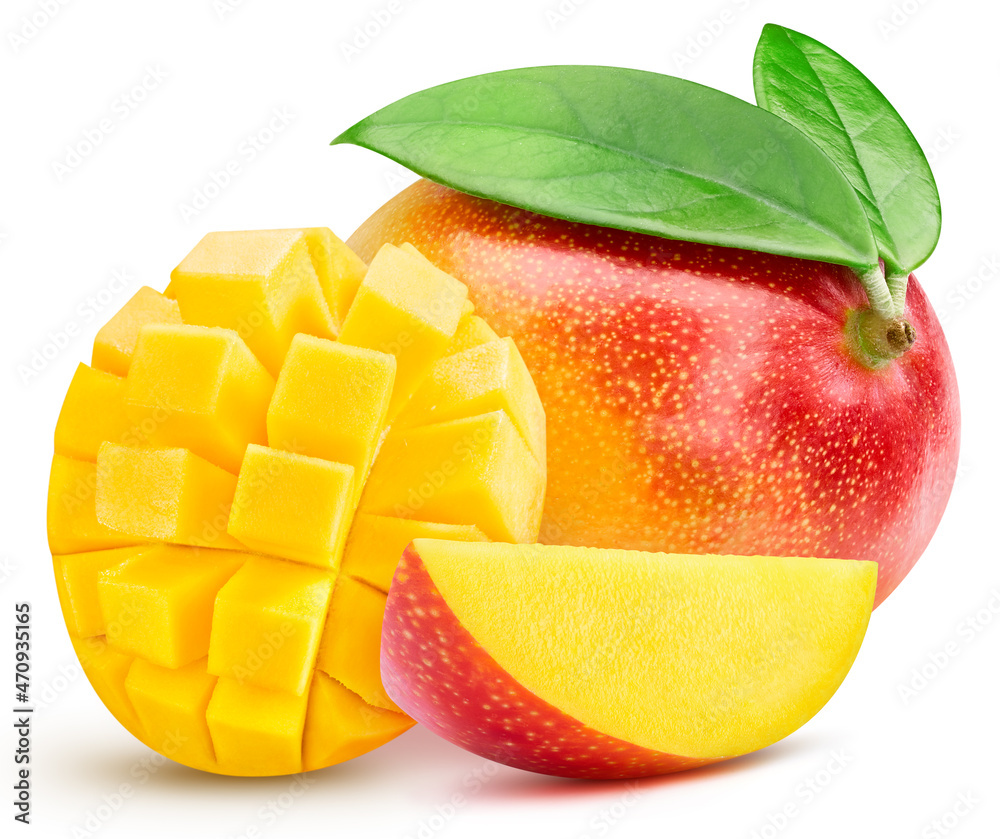 Mango and leaves, isolated on white background Mango and leaves, isolated on white background