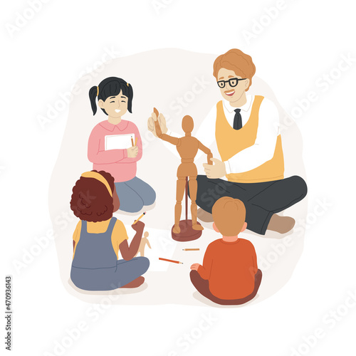 Drawing a person with a body isolated cartoon vector illustration. Daycare center, imagination and creativity development activities, transitional kindergarten curriculum cartoon vector.