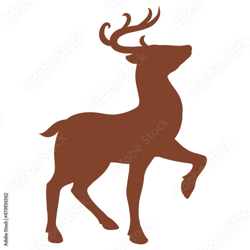 graceful deer making a step, brown silhouette on a white background