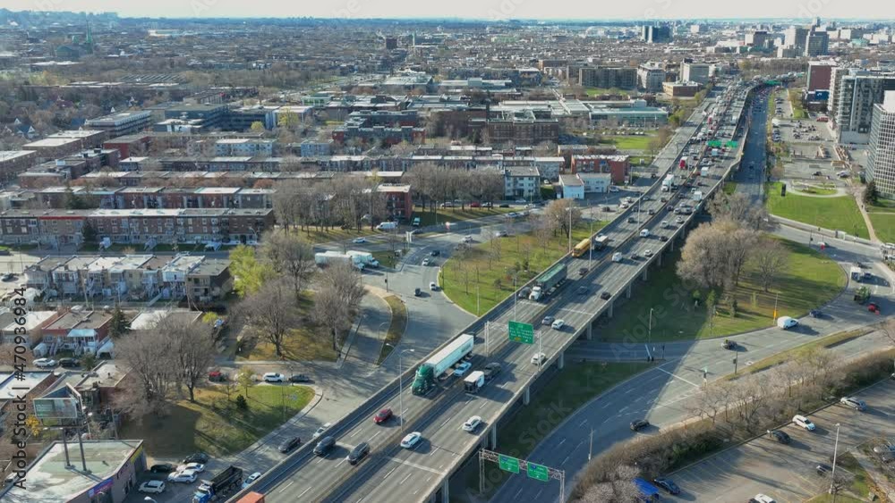 Car circulation on highway 40 in Montreal Canada, Aerial drone view Car circulation on highway 40 in Montreal Canada, Aerial drone view