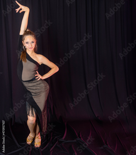 One latin girl dancer is training at home. Social distancing