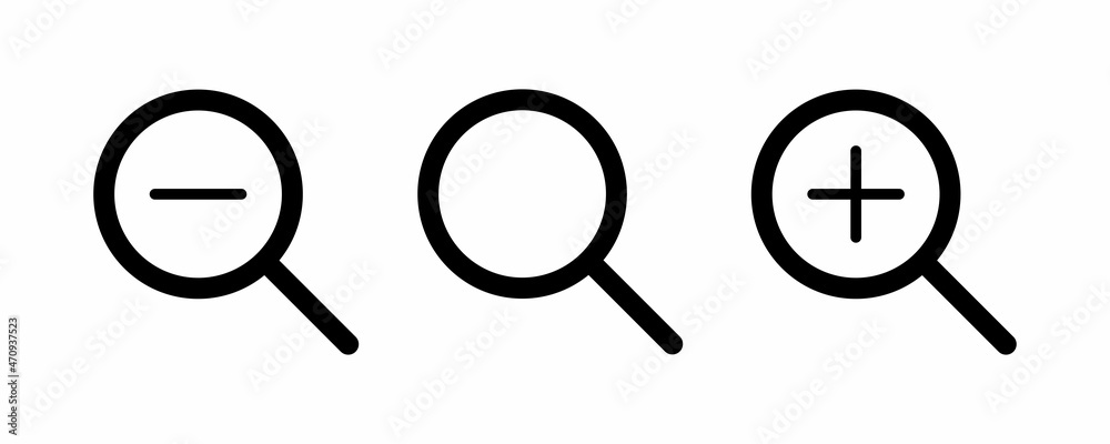 Search icon set vector illustration. Magnifying glass with plus and minus sign. Zoom icpn Search icon set vector illustration. Magnifying glass with plus and minus sign. Zoom icpn