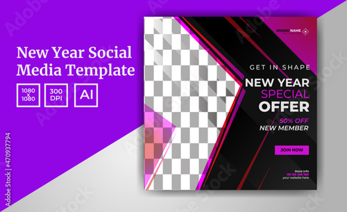 New Year Special Offer Corporate Gym Social Media Post Design Template Membership Marketing