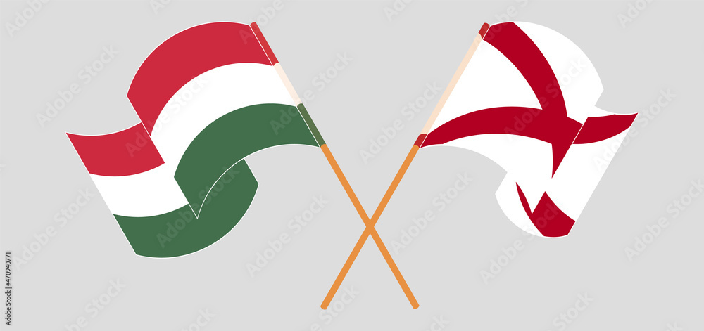 Crossed and waving flags of Hungary and The State of Alabama Crossed and waving flags of Hungary and The State of Alabama
