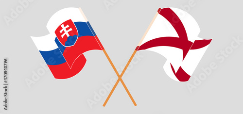 Photography Crossed and waving flags of Slovakia and The State of Alabama