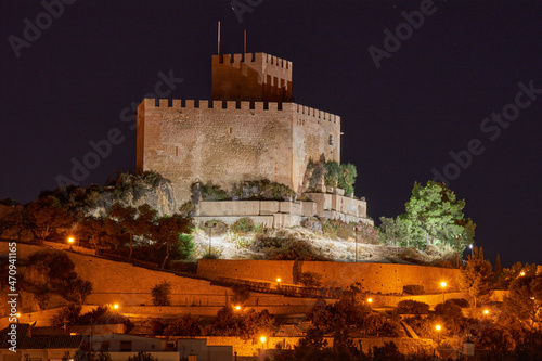 long exposure photography of the night, the Petrer castle in Alicante, Spain.