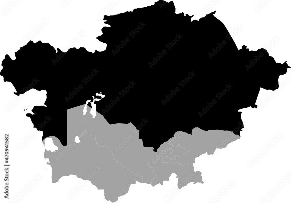 Black Map of Kazakhstan inside the gray map of Central region of Asia
