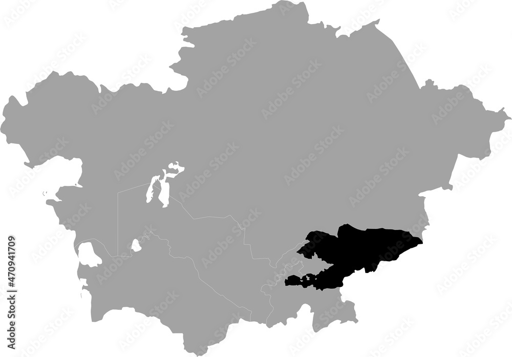 Black Map of Kyrgyzstan inside the gray map of Central region of Asia