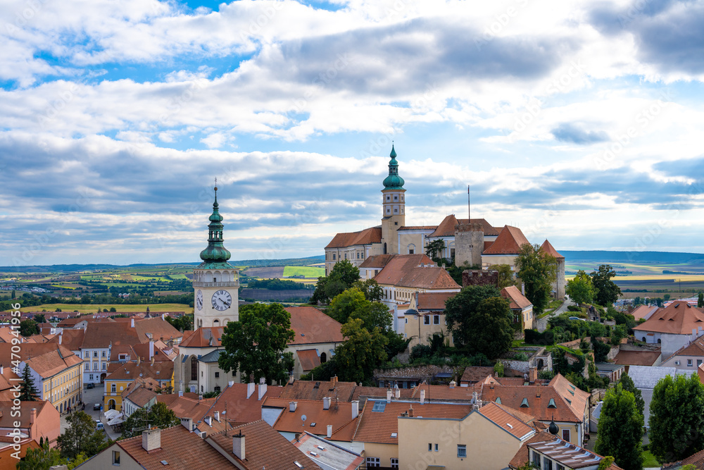 view on Old town of Mikulov on Moravia region in southern Czech republic