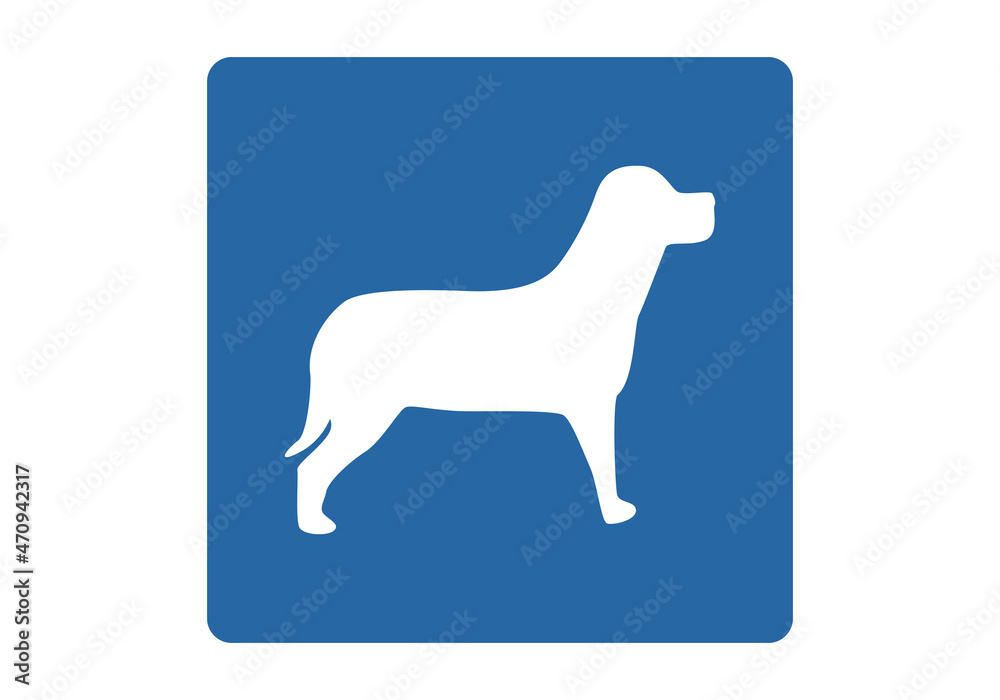 Icono blanco de perro en fondo azul.
