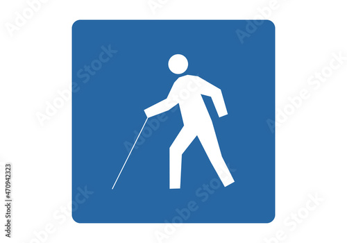 Icono azul de persona ciega con bastón.