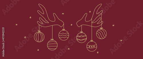 Fototapeta Naklejka Na Ścianę i Meble -  Reindeer Christmas decorations antlers Xmas Card vector illustration