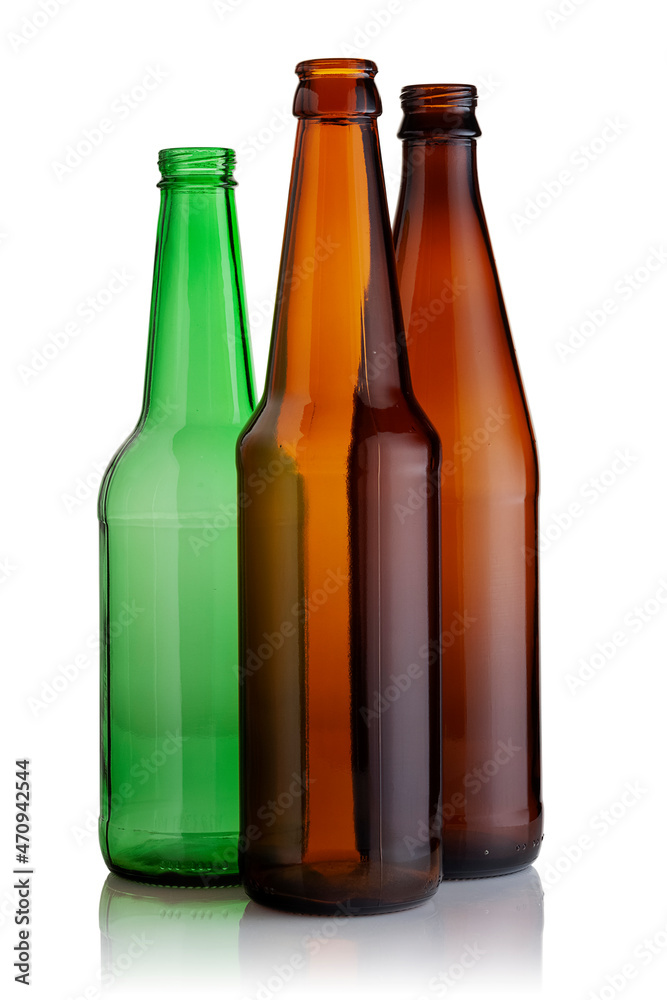 Three glass empty beer bottles Three glass empty beer bottles