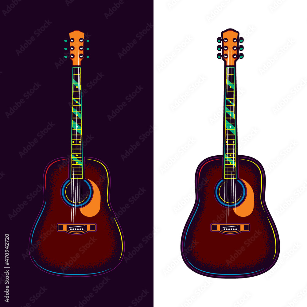 Obraz premium Acoustic guitar. Original vector illustration in vintage style. Design element.