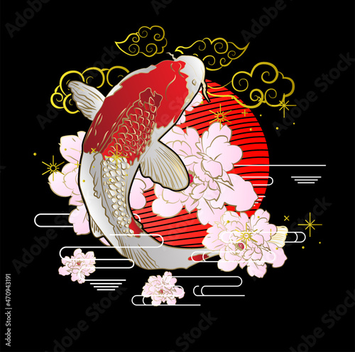 koi fish illustration design for sukajan is mean japan traditional cloth or t-shirt with digital hand drawn Embroidery Men T-shirts Summer Casual Short Sleeve Hip Hop T Shirt Streetwear