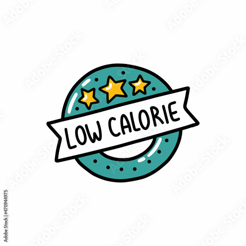low calorie label doodle icon, vector color line illustration