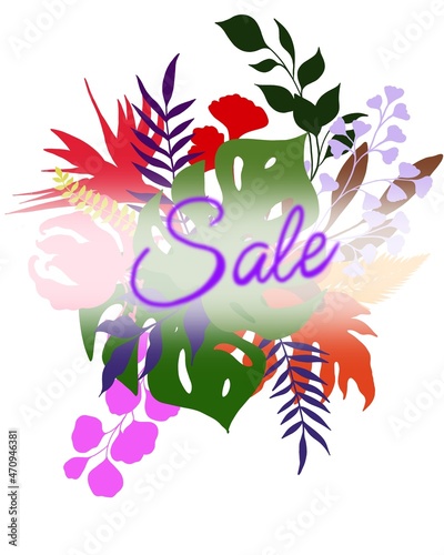 beautiful summer sale poster . Tropical leaves collection. Tropical plants an...