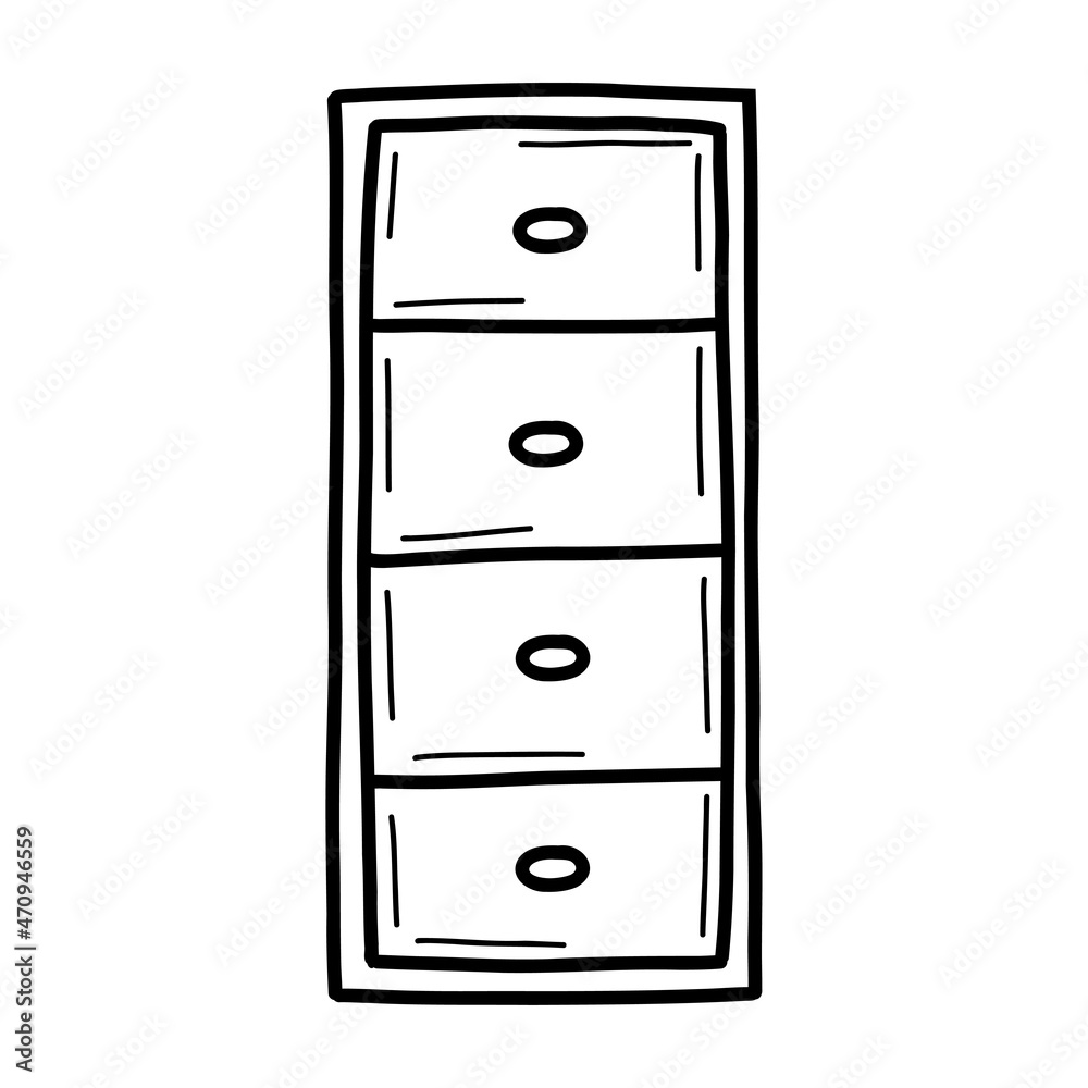 floor cabinet with drawers. Vector illustration in the style of doodles. Sketch cabinet floor cabinet with drawers. Vector illustration in the style of doodles. Sketch cabinet
