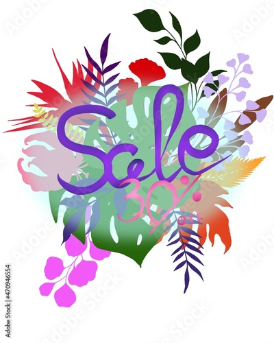 beautiful summer sale poster . Tropical leaves collection. Tropical plants an...