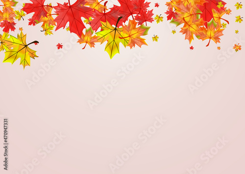 Red Leaves Background Beige Vector. Floral Decoration Card. Colorful Abstract Plant. Nature Leaf Template.