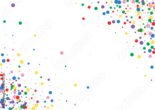 Yellow Dot Random Background. Round Carnival Illustration. Orange Anniversary Circle. Blue Catching Confetti Texture.