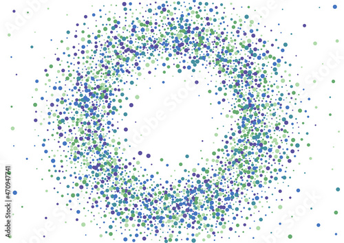 Purple Decoration Ball Illustration. Green Circle Streamer. Confetti Top Background. Blue Flying Round.