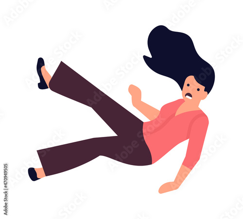 Woman falling down. Scared person drop from height